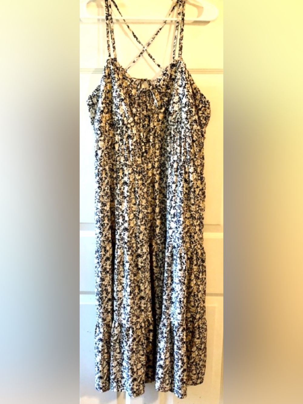 Time and Tru Beige Cream Black Floral Double Spaghetti Strap Ruffle Dress XXL 20